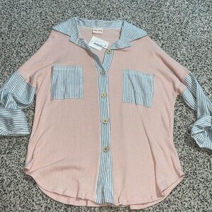 Lovely Melody Pink and Blue Button Down Shirt size small